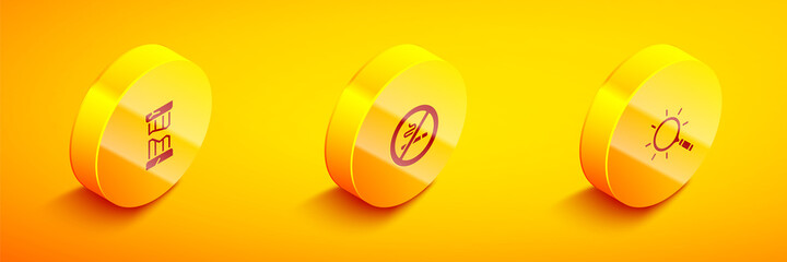 Set Isometric Broken ancient column, No Smoking and Magnifying glass icon. Vector.