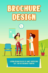 Woman visiting vet doctor with cat. Hospital, pet, examination flat vector illustration. Veterinary medicine and domestic animals concept for banner, website design or landing web page