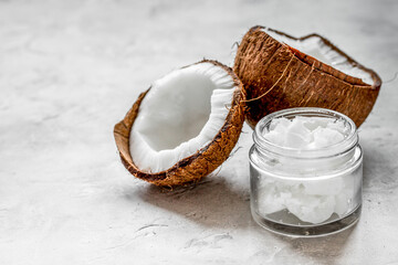 Fototapeta na wymiar organic cosmetics with coconut on white background mock up