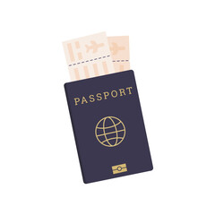 Tourist items. Passport, boarding pass and flight ticket. Traveling by airplane concept. Airport. Flat vector illustration isolated on white background.