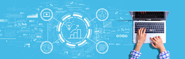 Content marketing concept with person using a laptop computer