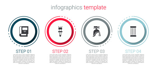 Set History book, Torch flame, Roman army helmet and Ancient column. Business infographic template. Vector.