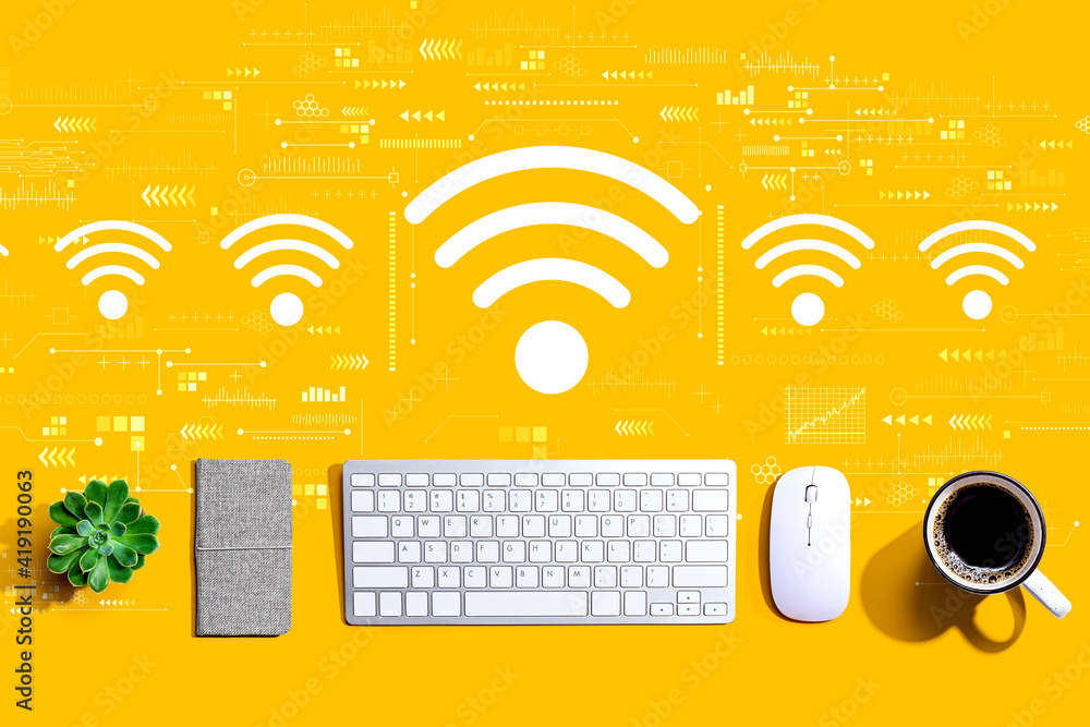 Aufkleber wifi theme with a computer keyboard and a mouse