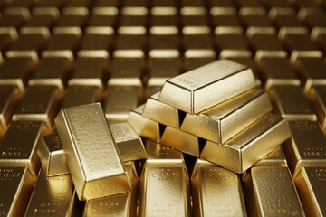 Fototapeta premium Gold bars 1000 grams. 3d rendering - illustration.Gold bars and Financial concept.