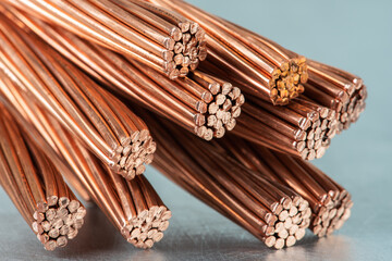 Copper electrical power cable wire close-up