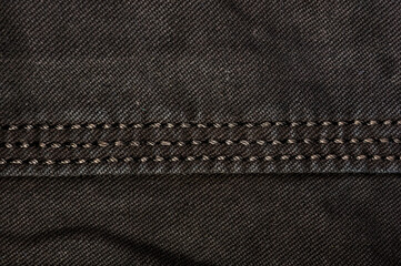 clothing items stonewashed cotton fabric texture with seams, clasps, buttons and rivets, macro
