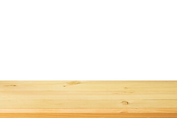 Empty wooden table top isolated on white background for montage product display
