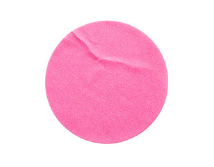 Blank pink round adhesive paper sticker label isolated on white background