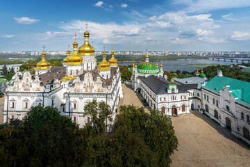 Fototapeta na wymiar Aerial view of Pechersk Lavra Monastery and Dormition Cathedral - Kiev, Ukraine
