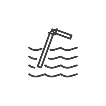 Plastic straw pollution line icon. linear style sign for mobile concept and web design. Plastic straw floating in sea outline vector icon. Symbol, logo illustration. Vector graphics