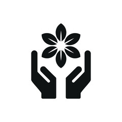 Hands with flower leaf design illustration. Save the world eco friendly icon vector. Medicine product symbol