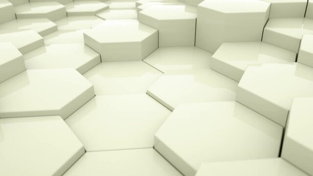 Futuristic surface concept with hexagons. Trendy sci-fi technology background with hexagonal pattern. 3d Seamless 4k loop. Abstract Hexagon Geometric Surface video animation