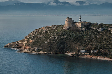 Fototapeta na wymiar Lighthouse tower of Capo Sant'Elia, Cagliari - South Sardinia