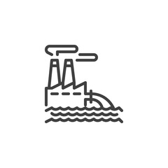 Factory water pollution line icon. linear style sign for mobile concept and web design. Industrial waste ocean pollution outline vector icon. Symbol, logo illustration. Vector graphics