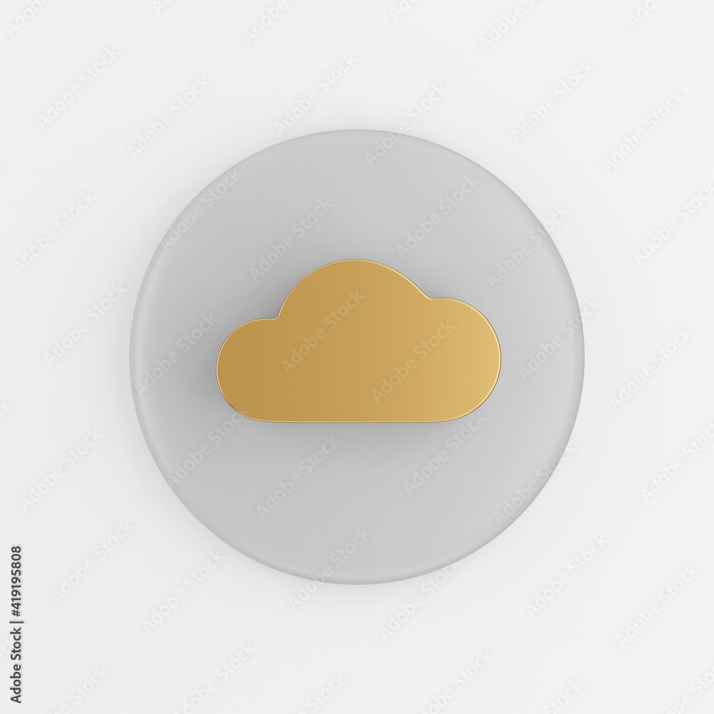 Poster gold flat cloud icon. 3d rendering gray round key button, interface ui ux element.
