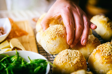 Homemade buns with sesame seeds