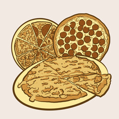 Three pizzas illustration
