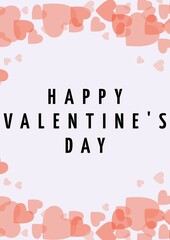 Happy valentine's day text with illustration of hearts on white background