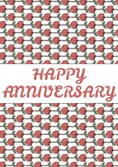 Happy anniversary text with multiple red roses on white background