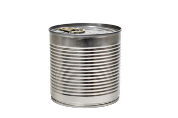Tin can close-up isolated on white background, mock up for design. Tin, metal can