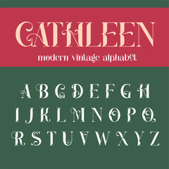 Fototapeta na wymiar Vintage decorative font - Cathleen. Retro typerface. Elegance serif alphabet. Vector font for label, branding, tags, t-shirt, alcohol bottle.