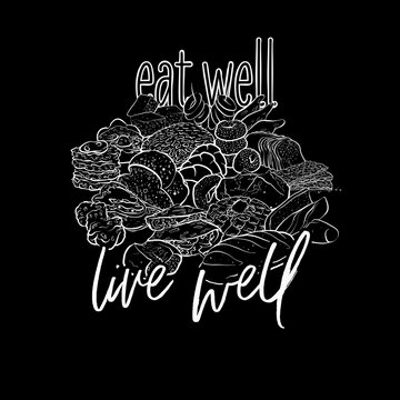 Eat Well Live Well Colored Label On Black