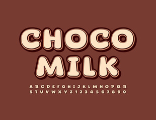 Vector tasty emblem Choco Milk. Creative brown Font. Trendy style Alphabet Letters and Numbers set