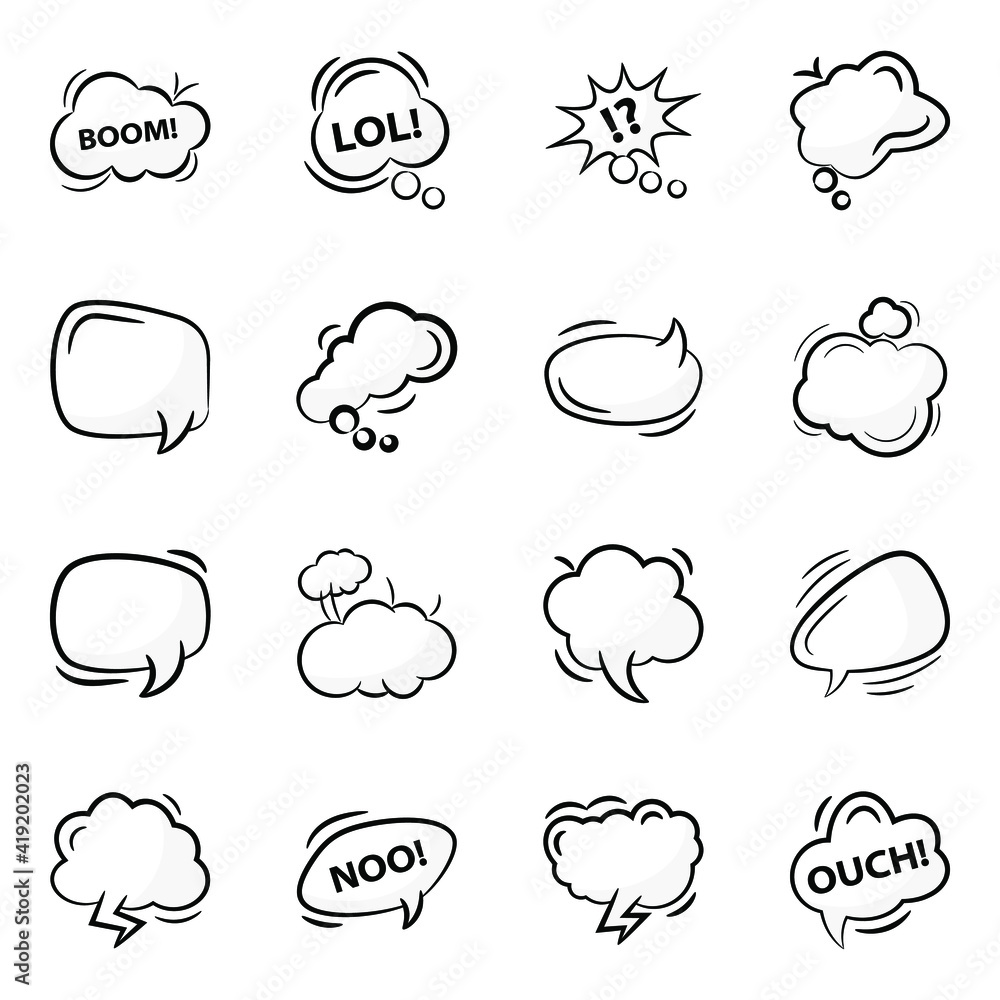 Sticker pack of speech bubbles linear icons