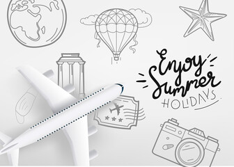 Air travel on pandemic. Concept with aircraft and doodle elements