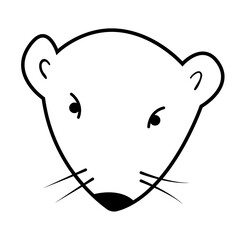 The muzzle of the mouse is in profile, only the head. Doodle isolated outline objects on white background.