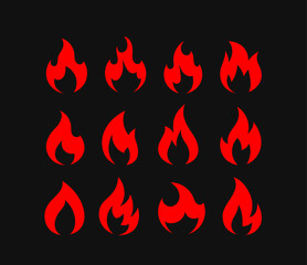 Color flames isolated on black background vector set