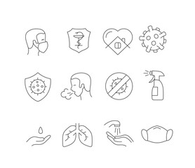Coronavirus protection icons set isolated on white background