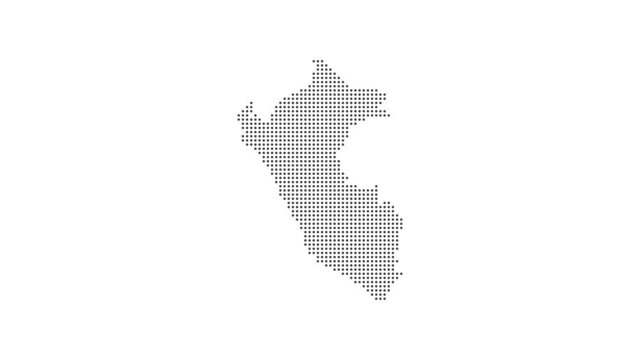 Peru Dotted Map Networking Dot Motion Graphic 4K. The appearance and disappearance of the map of abstract Peru