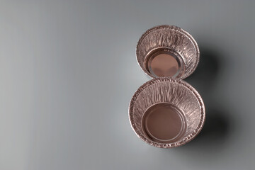 Round shape aluminum foil containers for food preparation. Eco-friendly figure eight boxes. Copy...