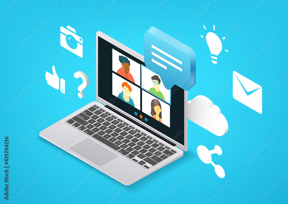 Aufkleber Conference call with business team via web application