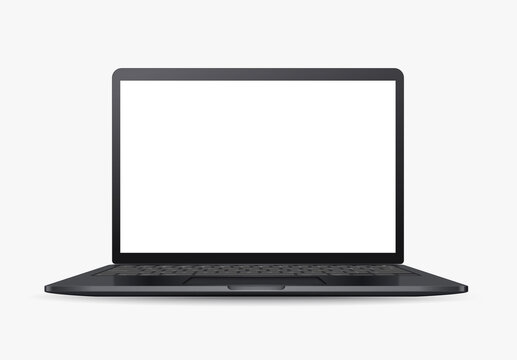 Modern back laptop with blank screen on white background