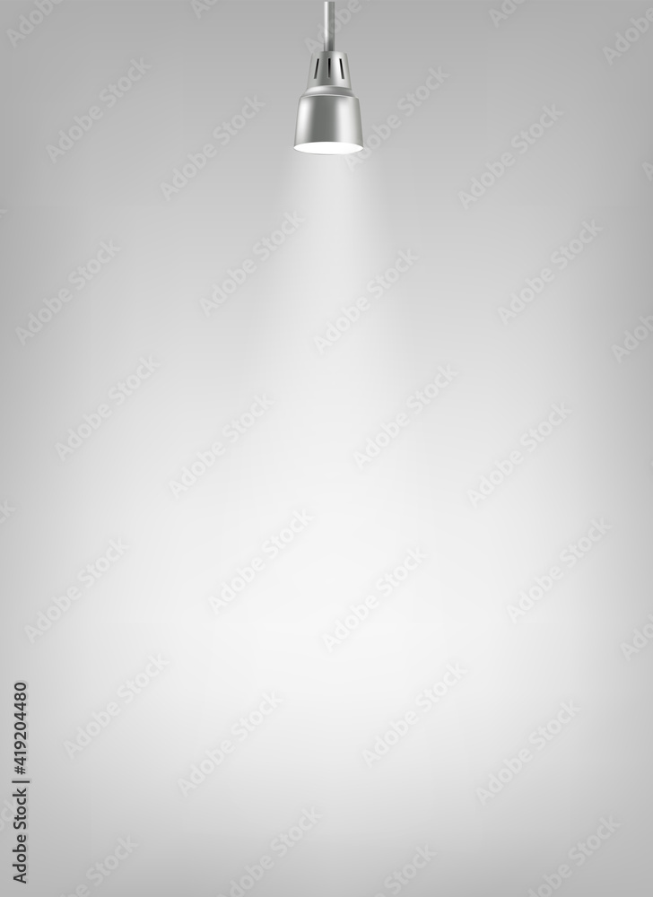 Poster Photorealistic illuminated stage with projector. Presentation vector layout