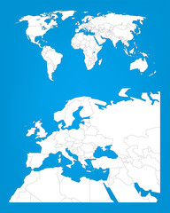 World map infographic template with Europe area selected