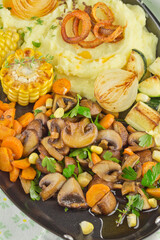 Fried mushrooms with mashed potatoes and corn on the cob picture 04