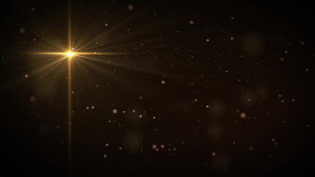 Golden cross lighting on dark background with many defocused lights spinning around. Easter and resurrection background. Seamless looping 4k