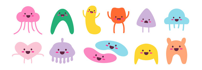 Funny Colored Characters. Colorful big Vector set. Trendy illustration for kids.