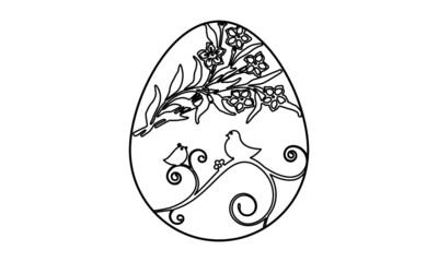 easter egg with bird ,flower coloring page vector.