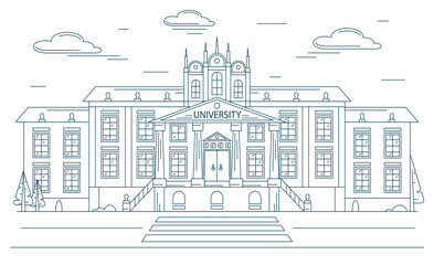 Obraz premium University Building Concept Contour Linear Style. Vector