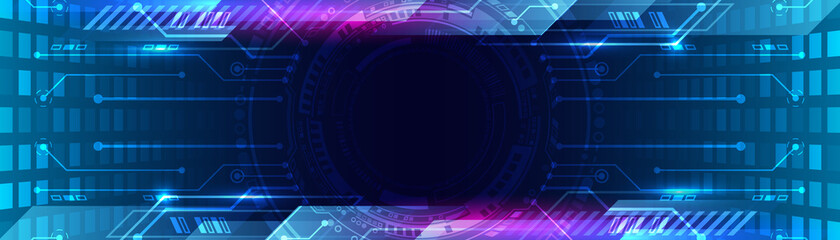 Hi-tech computer concept. Futuristic illustration of colorful light rays. Technology stripe glowing lines. Digital communication. Speed and motion blur over dark  background. Web banner © arthead