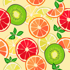 Fototapeta na wymiar Seamless texture, tropical fruit, citrus. Vector background, pattern.