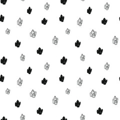 Crystal seamless pattern, black and white hand-drawn gem doodle digital paper, abstract crystals repeating background, the monochrome grain vector wallpaper, cute gravel decorative element
