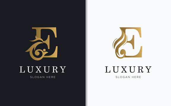 Luxury letter E with gold color logo template
