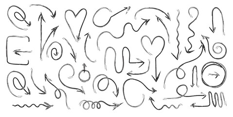 Arrows of different directions freehand drawing. Vector illustration.