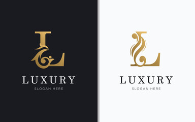 Luxury letter L with gold color logo template