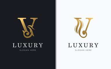 Luxury letter V with gold color logo template